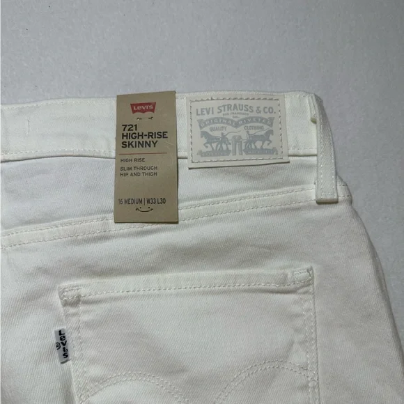 Levi’s 721 High Rise Skinny Jeans White Denim Womens Plus Size 16 NWT - Picture 5 of 8